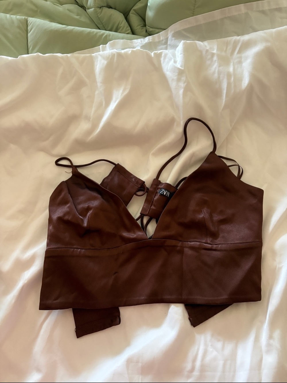 Zara Brown Faux Leather Crop Top